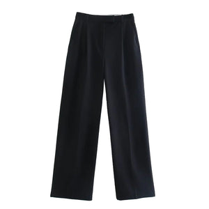 Vue de face du pantalon taille haute La Ligne Droite avec braguette zippée
