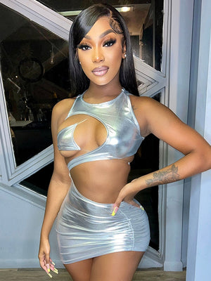 Micro robe métallique ou dorée asymétrique de soirée Clubwear Sopa - GUAPPAA