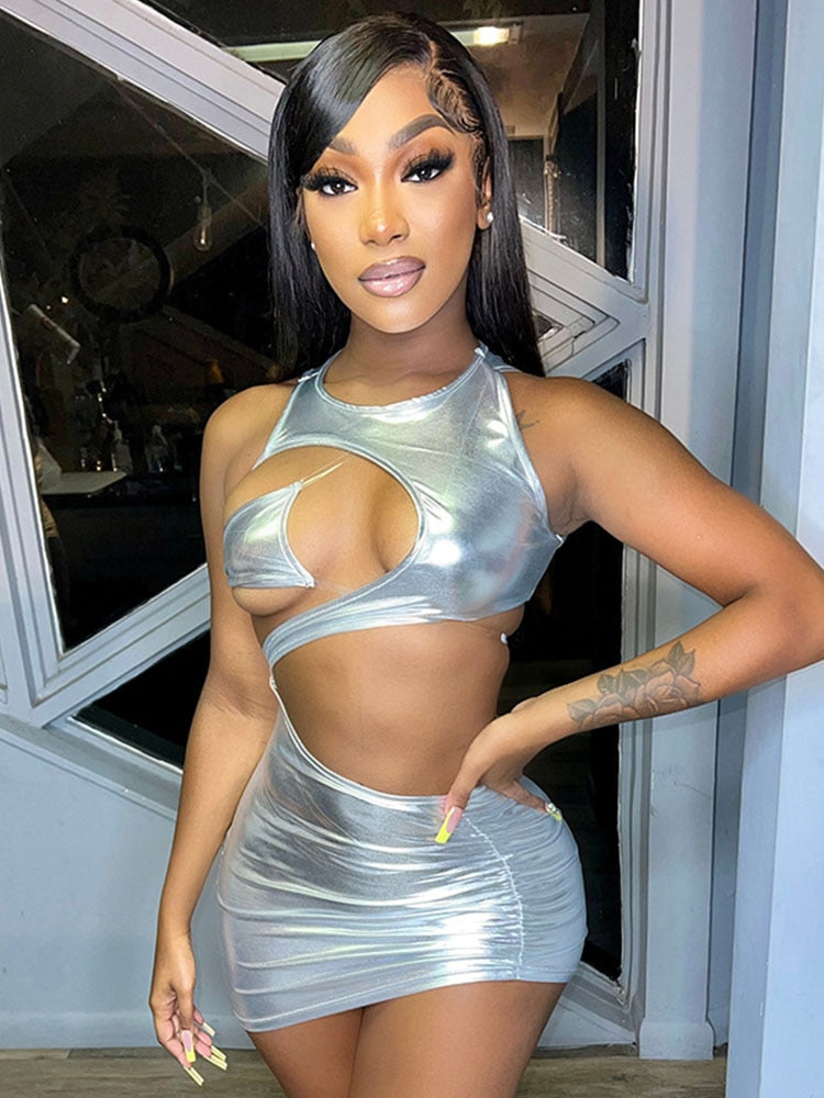 Micro robe métallique ou dorée asymétrique de soirée Clubwear Sopa - GUAPPAA