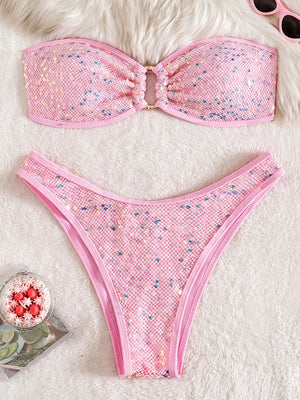 Bikini bandeau pailletté brillant brésilien - La Sequoia Rose - Bikini - image 5