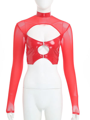 Haut court à manches longues transparentes rave soirée tek bustier caraco noir Hammer - GUAPPAA