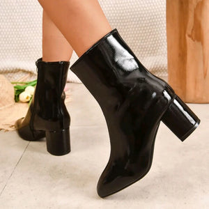 Bottines à talons femme vernies zippées à talon large bout rond pointu St-Eléonore - GUAPPAA