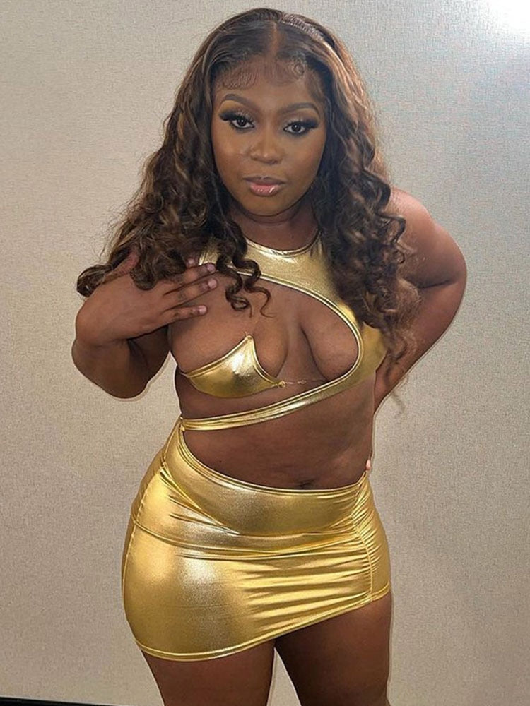 Micro robe métallique ou dorée asymétrique de soirée Clubwear Sopa - GUAPPAA