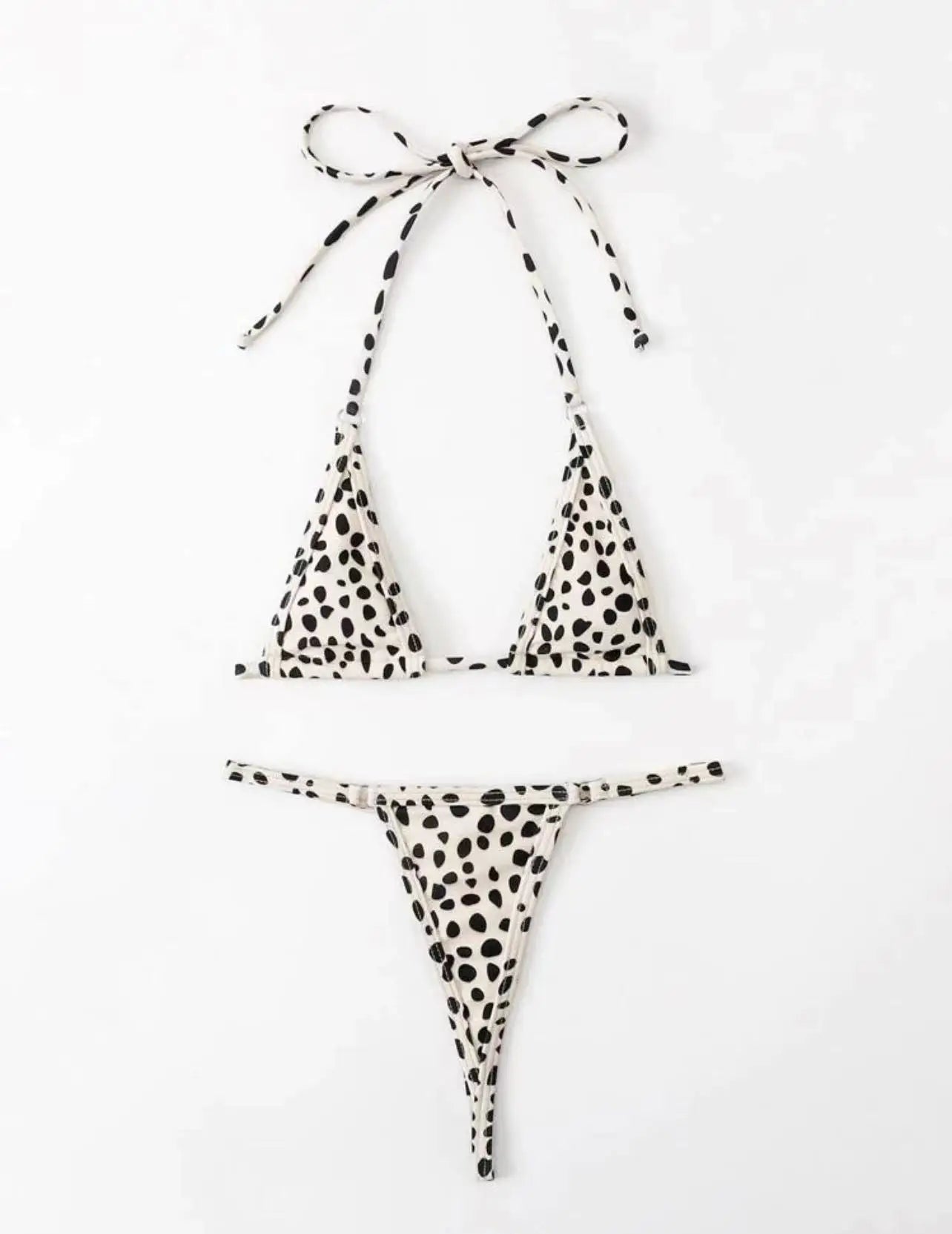 Micro bikini string ficelle blanc à pois noirs African spirit - GUAPPAA