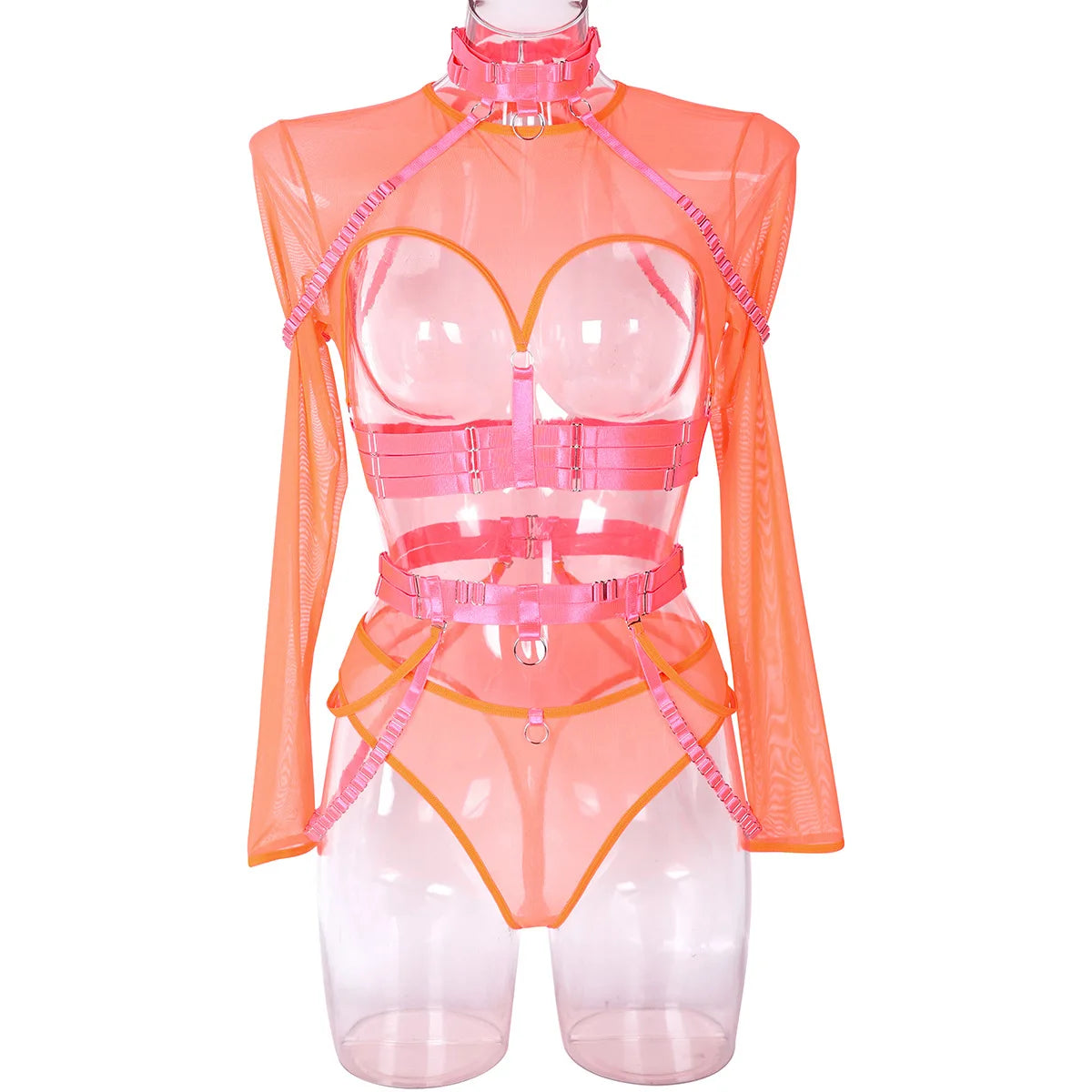 Ensemble lingerie gothique sexy quatre pièces seins nus Clair de lune - GUAPPAA