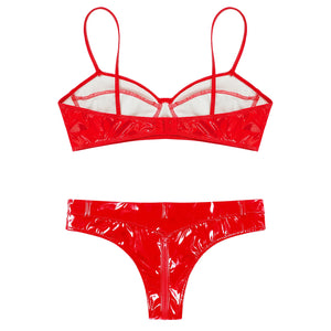 Lingerie latex simili deux pièces string taille haute et soutien-gorge Libertina - GUAPPAA