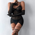 Robe lingerie transparente tulle noir à laçets et gants Maison noire - GUAPPAA
