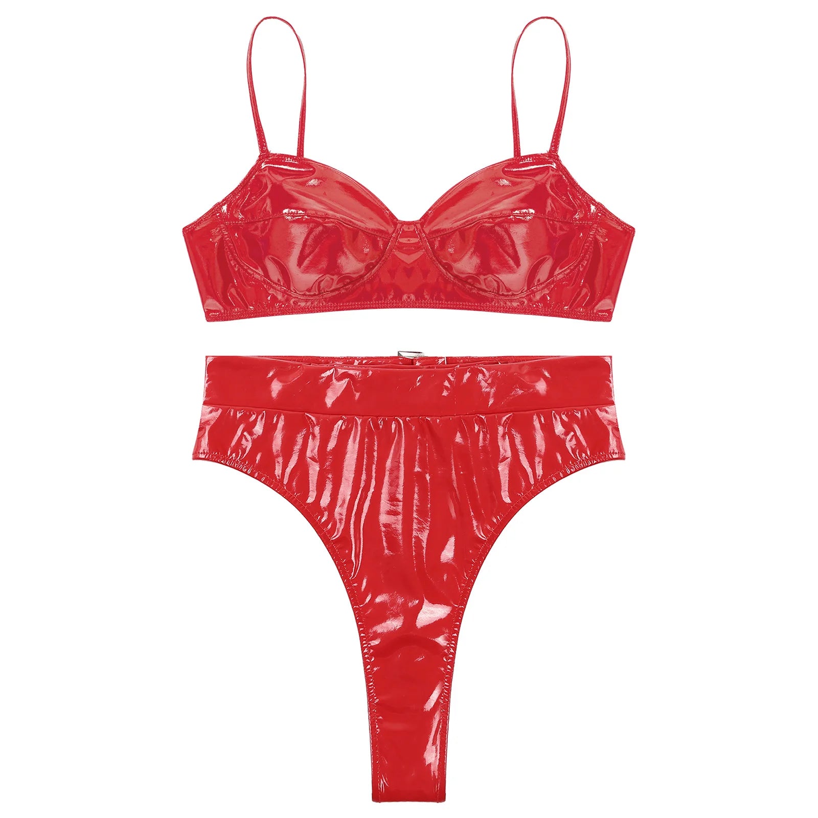 Lingerie latex simili deux pièces string taille haute et soutien-gorge Libertina - GUAPPAA