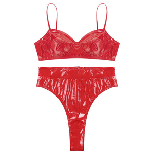 Lingerie latex simili deux pièces string taille haute et soutien-gorge Libertina - GUAPPAA