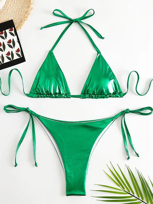 Bikini string ficelle tanga métallisé push-up triangle Playacar - GUAPPAA