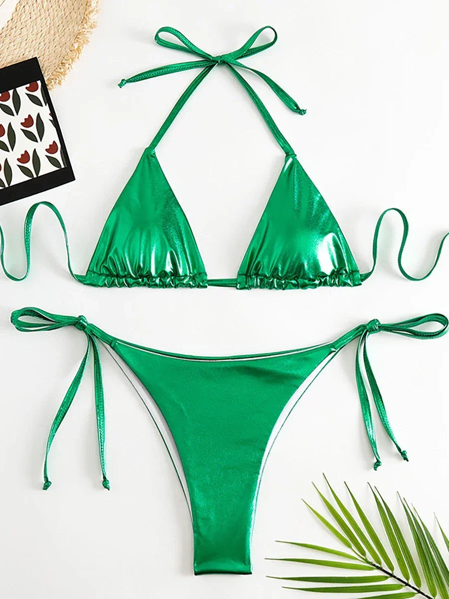 Bikini string ficelle tanga métallisé push-up triangle Playacar - GUAPPAA
