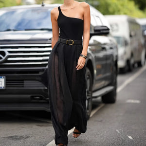 Jambes larges de la combinaison noire La Ligne Astrale