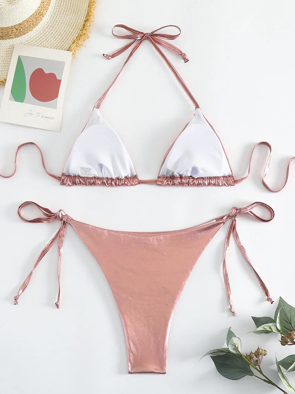 Bikini string ficelle tanga métallisé push-up triangle Playacar - GUAPPAA