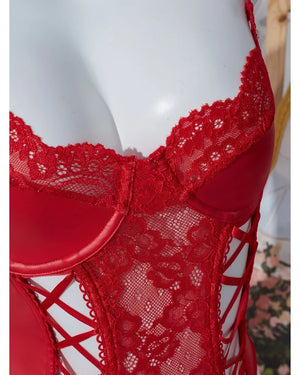 Body string dentelle et imitation cuir avec jarretières St-Jean - GUAPPAA