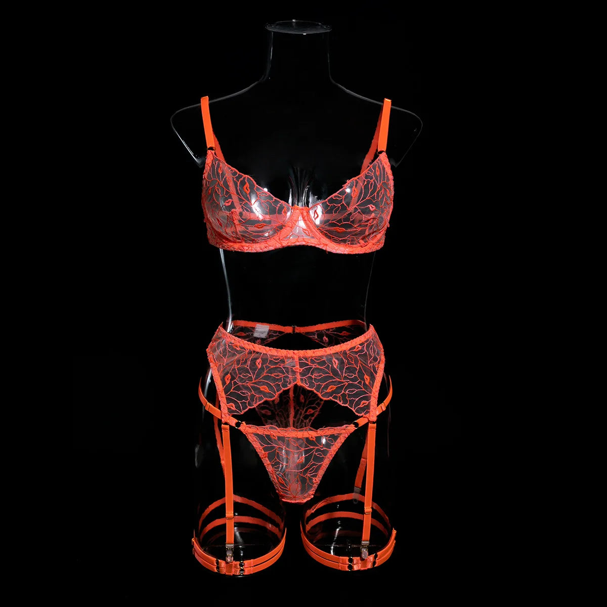Lingerie dentelle sexy transparente cinq pièces avec porte-jarretelles Perception - GUAPPAA