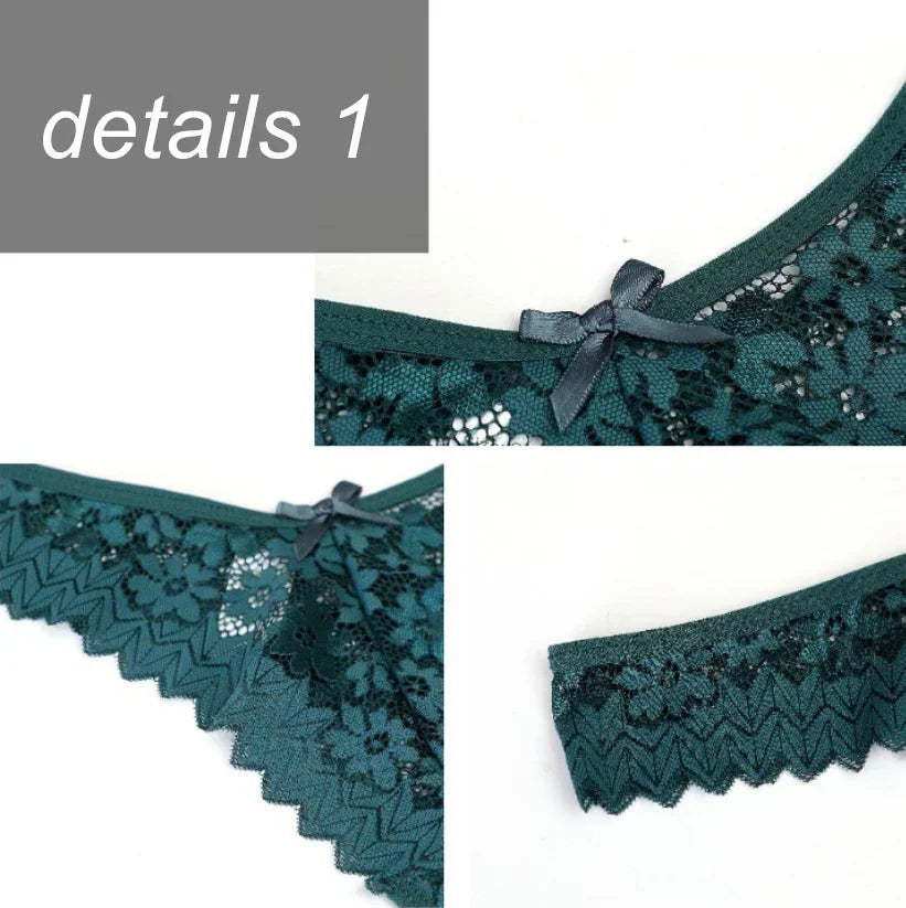 Lot de strings Les Trois Secrets, présentation d’un assortiment blanc bordeaux et kaki