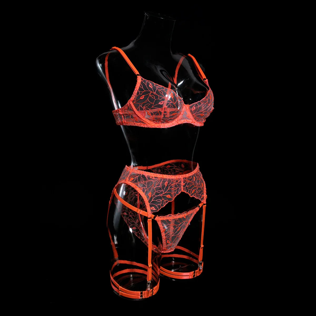 Lingerie dentelle sexy transparente cinq pièces avec porte-jarretelles Perception - GUAPPAA
