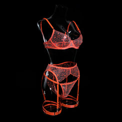 Lingerie dentelle sexy transparente cinq pièces avec porte-jarretelles Perception - GUAPPAA