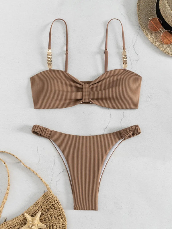 Maillot de bain string tanga bandeau deux pièces push-up Lanzarote