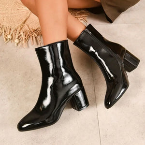Bottines à talons femme vernies zippées à talon large bout rond pointu St-Eléonore - GUAPPAA