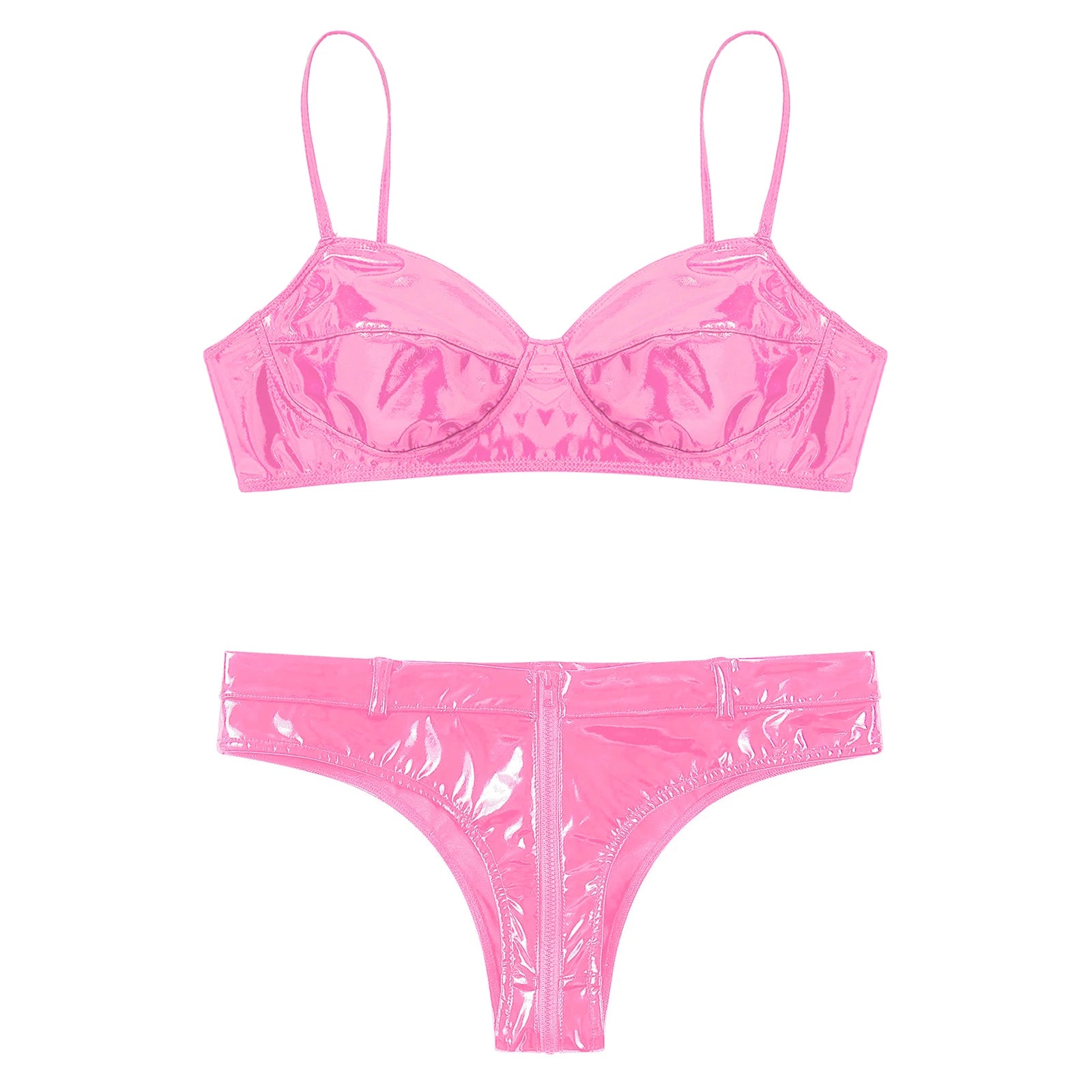 Lingerie latex simili deux pièces string taille haute et soutien-gorge Libertina - GUAPPAA