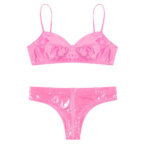 Lingerie latex simili deux pièces string taille haute et soutien-gorge Libertina - GUAPPAA