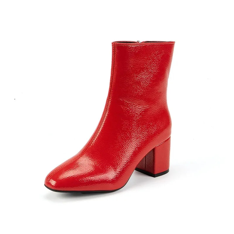 Bottines à talons femme vernies zippées à talon large bout rond pointu St-Eléonore - GUAPPAA