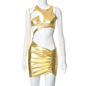 Micro robe métallique ou dorée asymétrique de soirée Clubwear Sopa - GUAPPAA