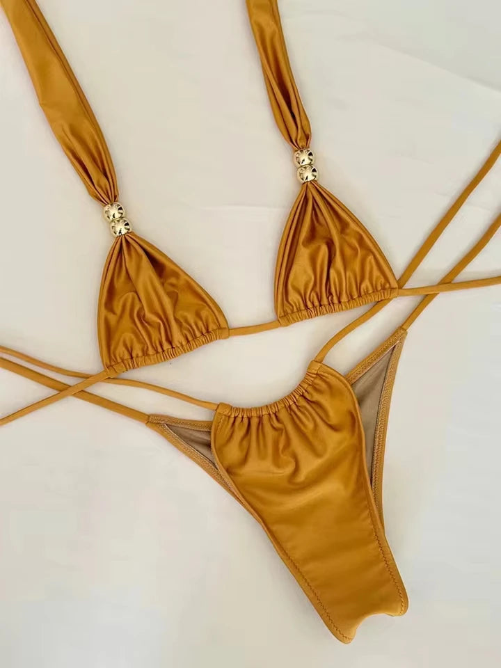 Bikini brésilien lacé orange et rose Jávea