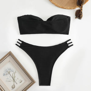Maillot de bain échancré deux pièces bandeau blanc noir La Matregas - GUAPPAA