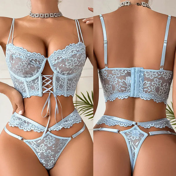 Ensemble soutien-gorge bustier dentelle lacé et string Dolce Vita