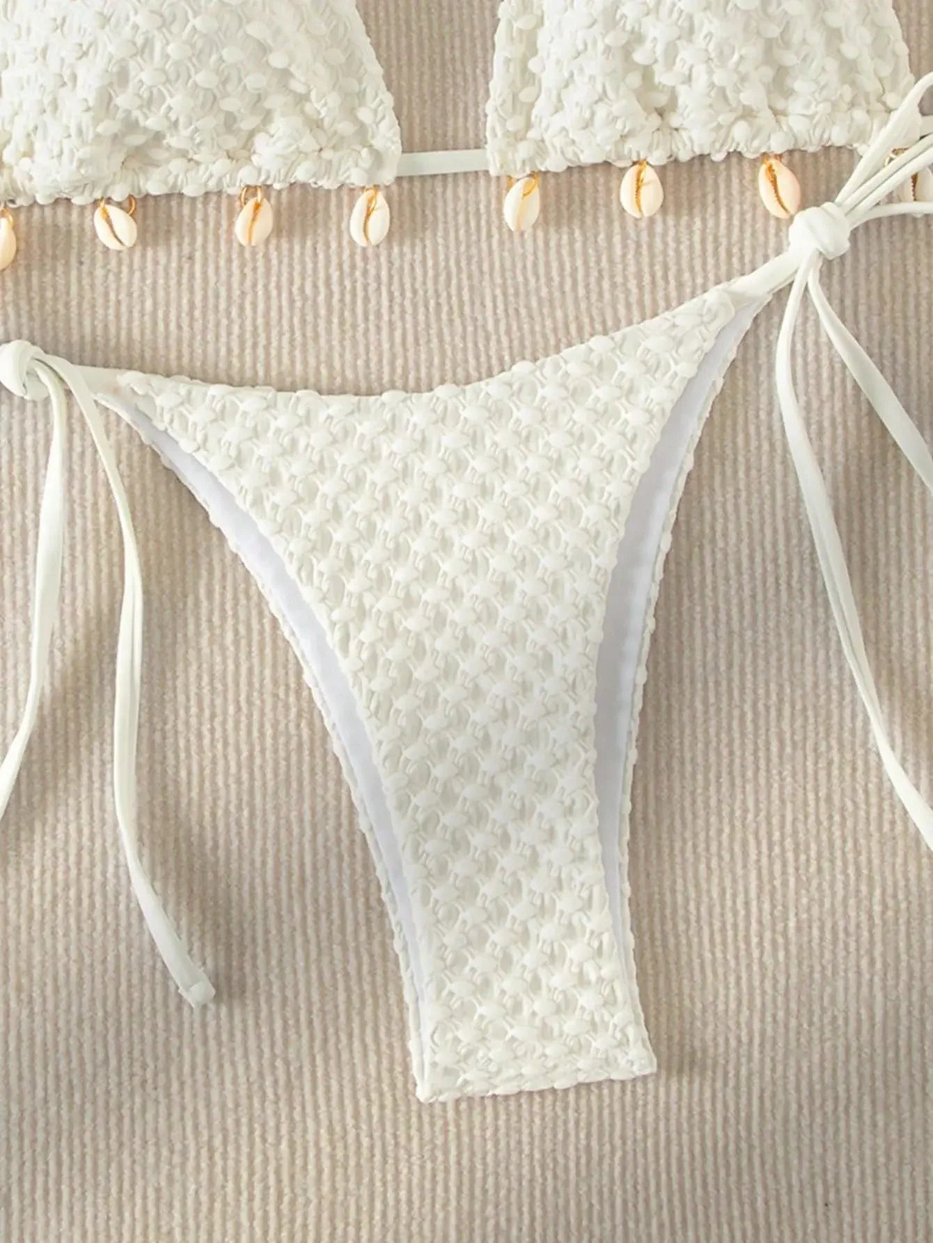 Bikini string ficelle tanga triangle push-up blanc noir Coquillage - GUAPPAA