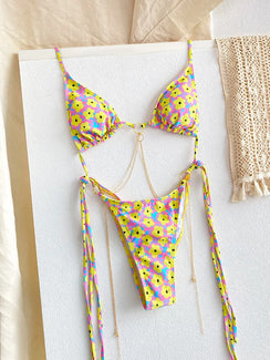 La Chainette - Micro Bikini Triangle Imprime Chaines Taille Basse