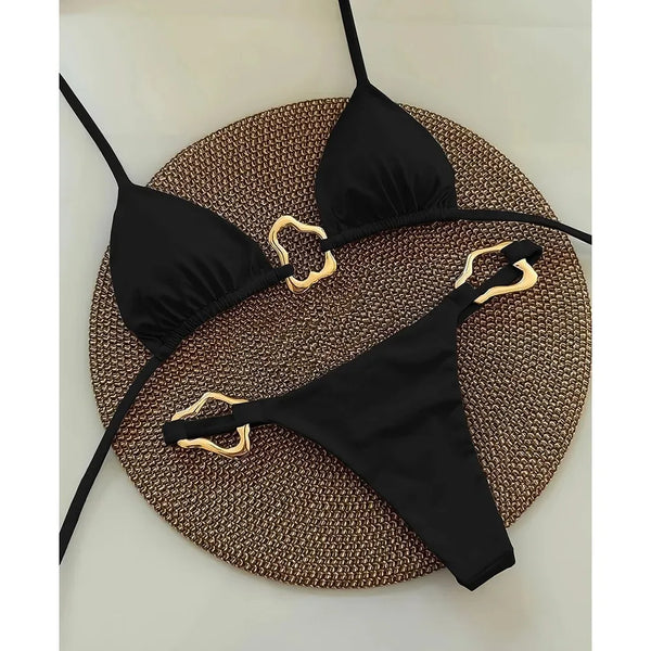 Maillot de bain deux pièces string ficelle push-up Le Luxe