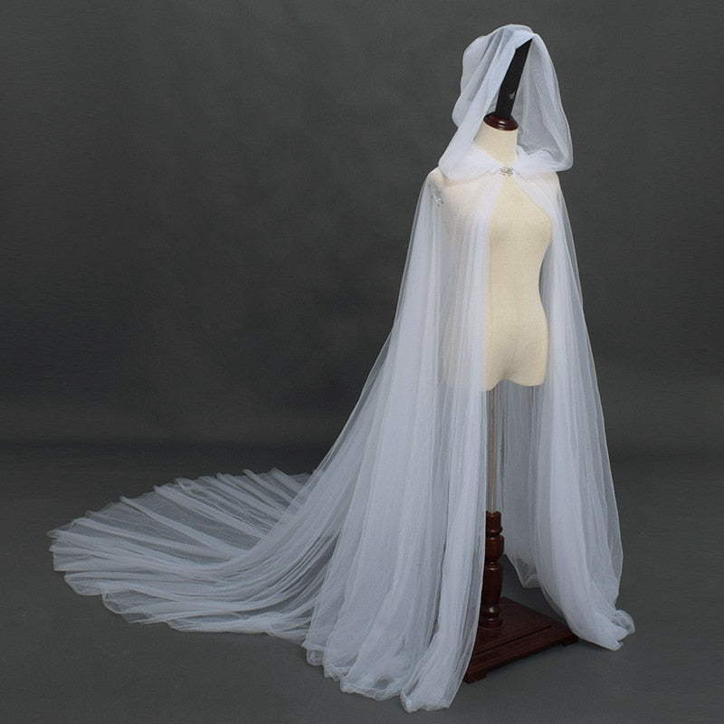 Cape transparente à longue traîne avec capuche lingerie gothique sexy Nuit noire - GUAPPAA