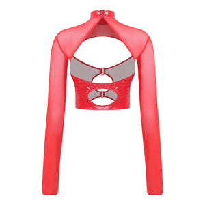 Haut court à manches longues transparentes rave soirée tek bustier caraco noir Hammer - GUAPPAA
