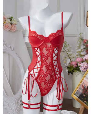 Body string dentelle et imitation cuir avec jarretières St-Jean - GUAPPAA