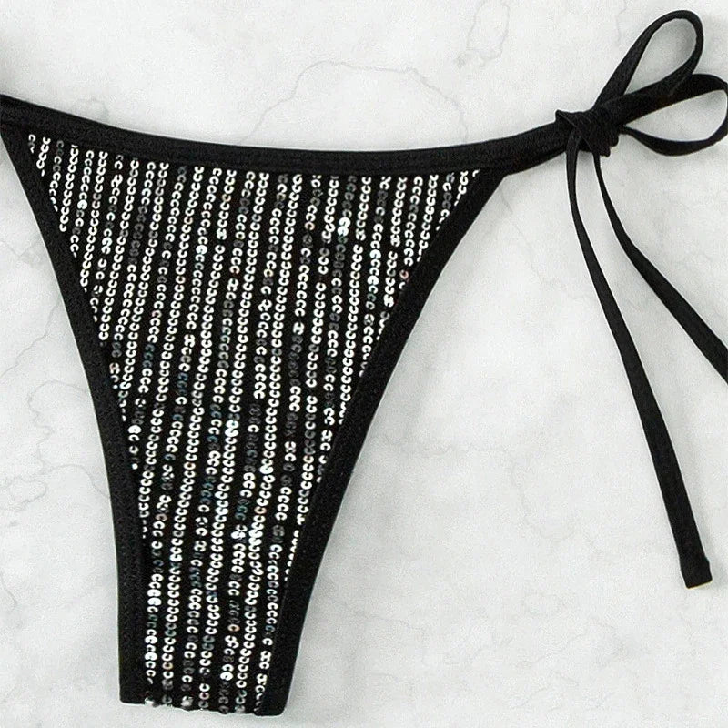 Bikini string ficelle à sequins brillant bonnet ouvert Isla - GUAPPAA