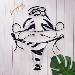 Bikini string ficelle zèbre rouge léopard avec jupe longue de plage Edonia - GUAPPAA