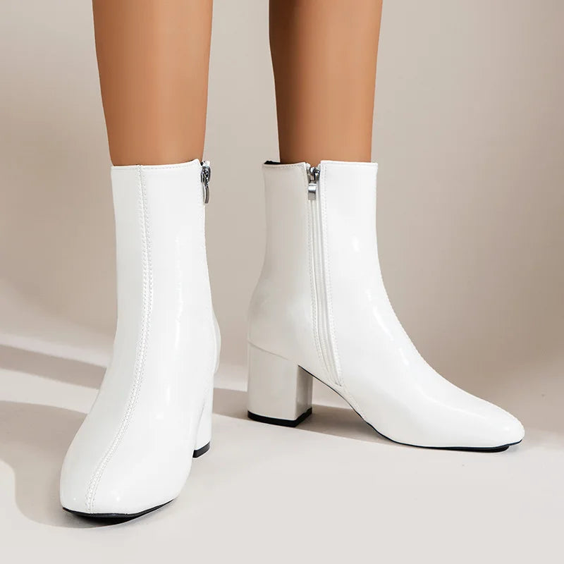 Bottines à talons femme vernies zippées à talon large bout rond pointu St-Eléonore - GUAPPAA