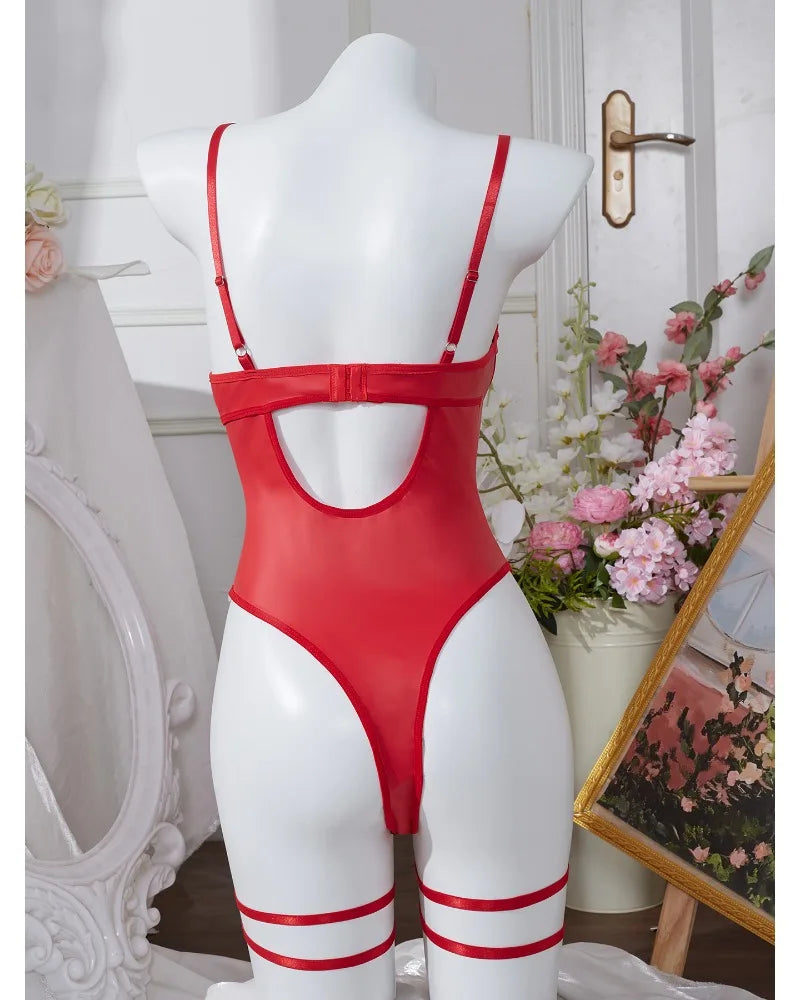 Body string dentelle et imitation cuir avec jarretières St-Jean - GUAPPAA