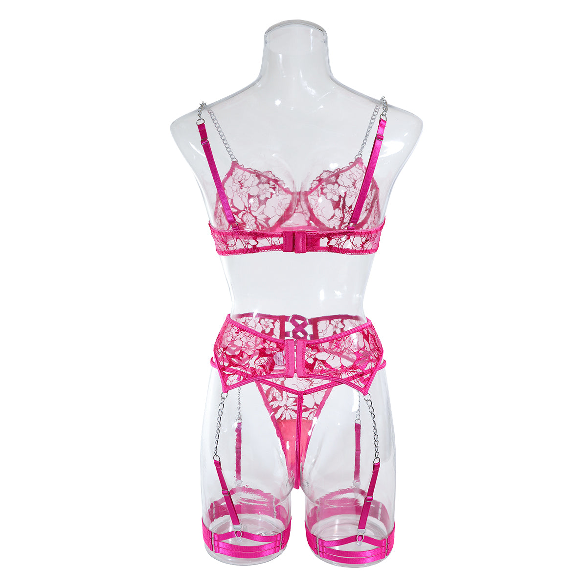 Lingerie dentelle transparente sexy ensemble cinq pièces avec porte-jarretelles et jarretières Saint-Sauveur - GUAPPAA