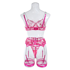 Lingerie dentelle transparente sexy ensemble cinq pièces avec porte-jarretelles et jarretières Saint-Sauveur - GUAPPAA