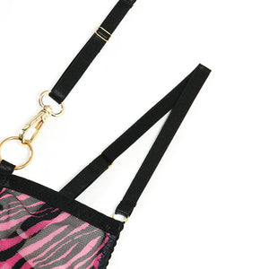 Ensemble de lingerie fine zébrée transparente quatre pièces avec porte-jarretelles Sainte-Marie - GUAPPAA