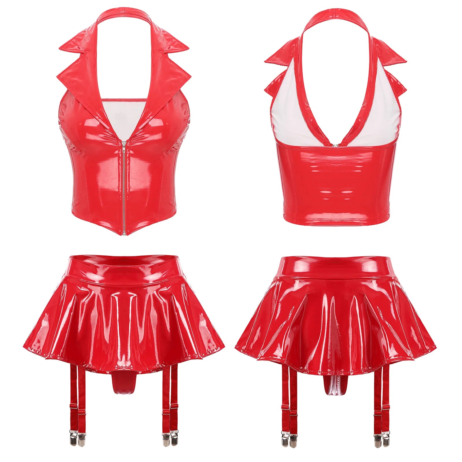 Ensemble latex femme deux pièces haut et jupe porte-jarretelles La claque - GUAPPAA