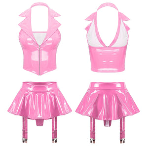 Ensemble latex femme deux pièces haut et jupe porte-jarretelles La claque - GUAPPAA