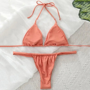 Maillot de bain string brésilien plissé bonnets triangle push-up à ficelle Dunes - GUAPPAA