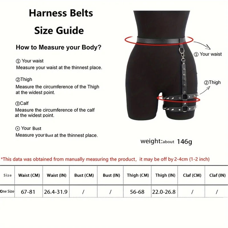 Ceinture harnais tour de cuisse à pointes rock punk Le Métal - GUAPPAA