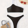 Bikini string bandeau asymétrique push-up noir et blanc Murcia - GUAPPAA