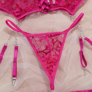 Lingerie dentelle transparente sexy ensemble cinq pièces avec porte-jarretelles et jarretières Saint-Sauveur - GUAPPAA